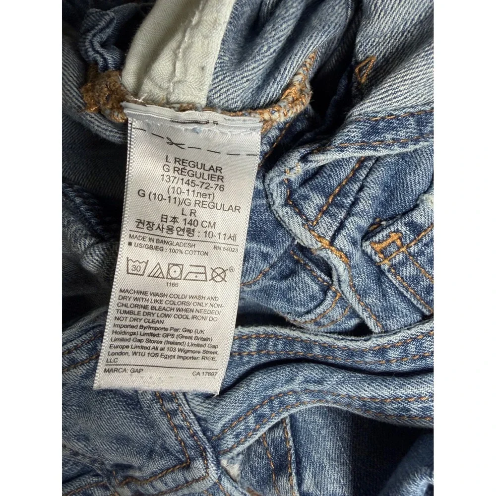 Gap Kids Girls Blue Distressed Denim Overalls Medium Wash Size Large 10-11